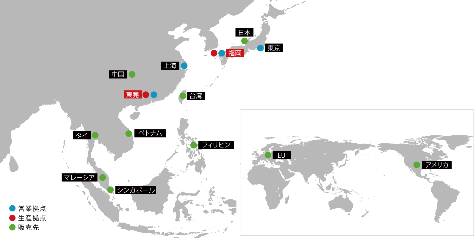 海外拠点および納入先