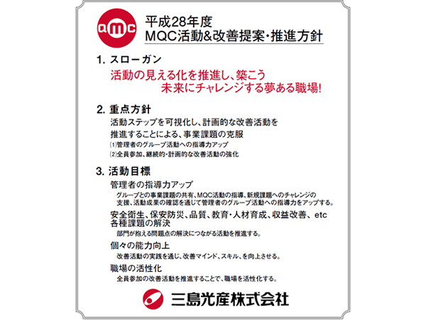 MQC活動の改善提案 平成28年度の推進方針が決まりました。